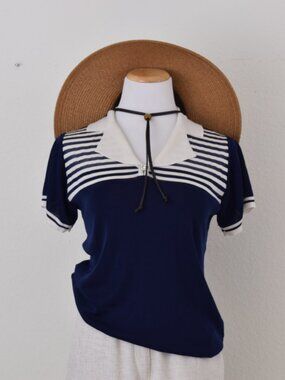 Navy Nautical/Sailor Acrylic Blouse by Sans Gene